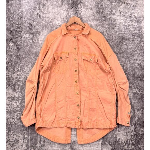 Anthropologie Shirt Jacket Large Womens Pilcro Utility Snap Front Peach Pink - Picture 1 of 8